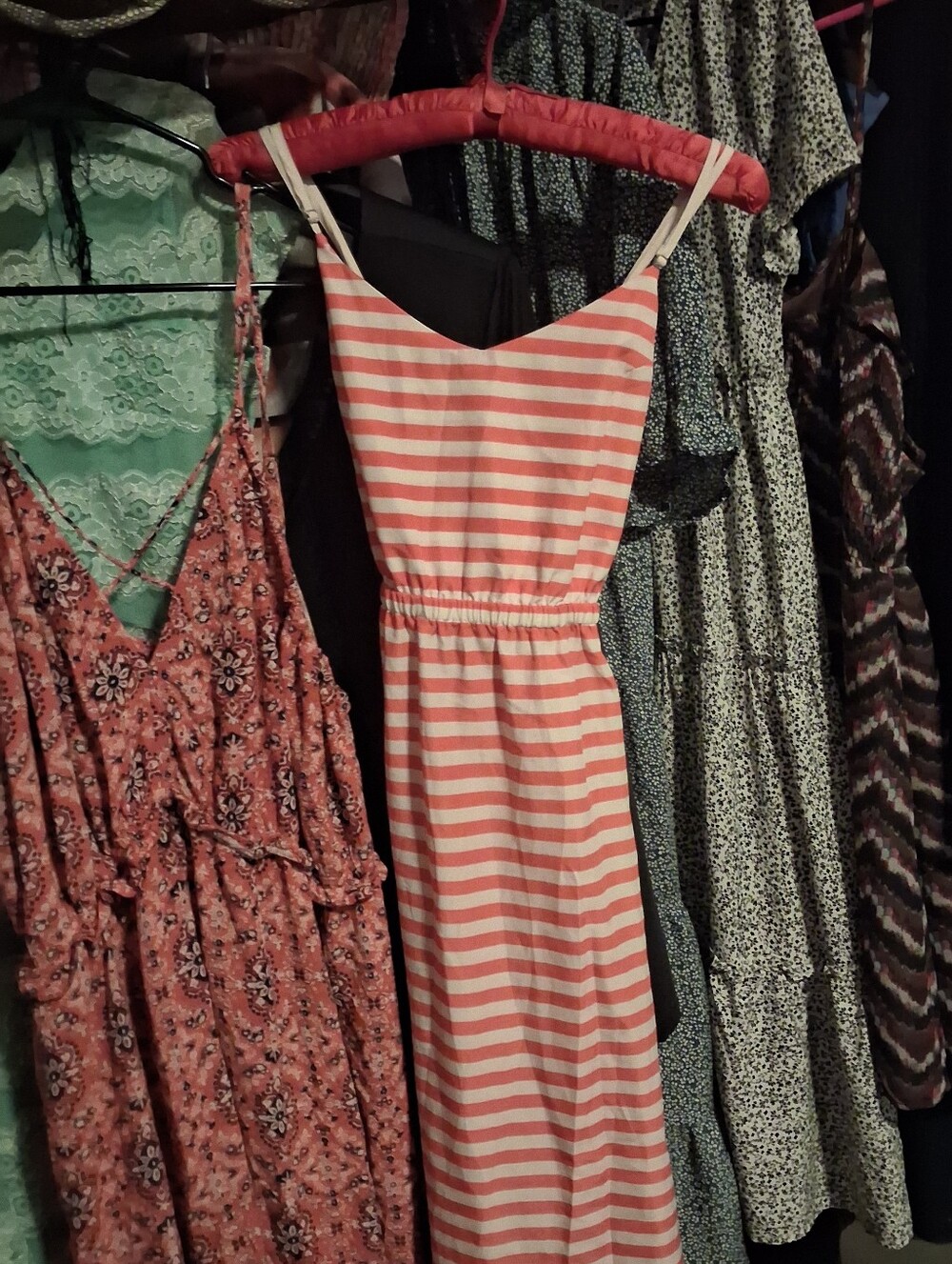 Reformed Orange Herring Coral & White Striped  Crossback Summer Dress